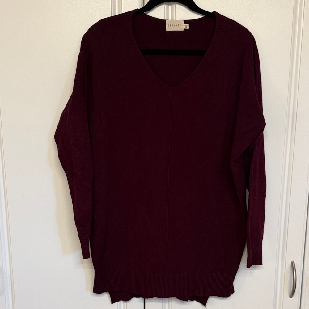 Dreamers Deep Red V-Neck Slouchy Sweater